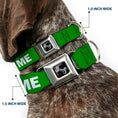 Load image into Gallery viewer, Dog Bone Black/Silver Seatbelt Buckle Collar - Pet Quote ADOPT ME Green/White
