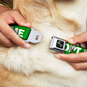 Dog Bone Black/Silver Seatbelt Buckle Collar - Pet Quote ADOPT ME Green/White