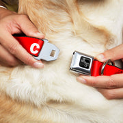 Dog Bone Black/Silver Seatbelt Buckle Collar - Pet Quote CAUTION Red/White