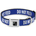 Load image into Gallery viewer, Dog Bone Black/Silver Seatbelt Buckle Collar - Pet Quote DO NOT FEED Navy/White
