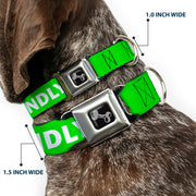 Dog Bone Black/Silver Seatbelt Buckle Collar - Pet Quote FRIENDLY Green/White