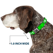 Dog Bone Black/Silver Seatbelt Buckle Collar - Pet Quote FRIENDLY Green/White