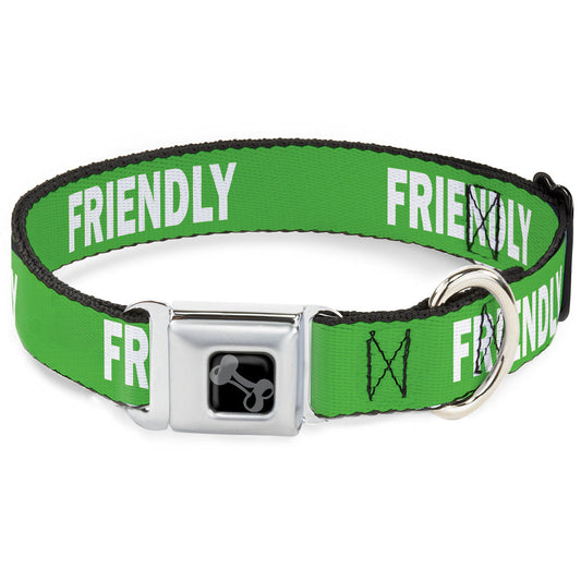 Dog Bone Black/Silver Seatbelt Buckle Collar - Pet Quote FRIENDLY Green/White