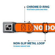 Dog Bone Black/Silver Seatbelt Buckle Collar - Pet Quote NO DOGS Orange/White