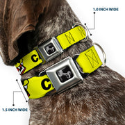 Dog Bone Black/Silver Seatbelt Buckle Collar - Pet Quote CAUTION I BITE/Dog Growl Yellow/Black