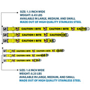 Dog Bone Black/Silver Seatbelt Buckle Collar - Pet Quote CAUTION I BITE/Dog Growl Yellow/Black