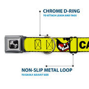 Dog Bone Black/Silver Seatbelt Buckle Collar - Pet Quote CAUTION I BITE/Dog Growl Yellow/Black
