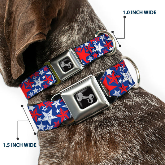 Dog Bone Seatbelt Buckle Collar - Stargazer Blue/White/Red