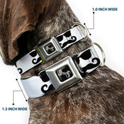 Dog Bone Seatbelt Buckle Collar - Sunglasses & Mustache White/Black
