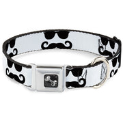 Dog Bone Seatbelt Buckle Collar - Sunglasses & Mustache White/Black