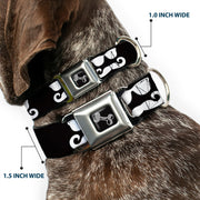Dog Bone Seatbelt Buckle Collar - Sunglasses & Mustache Black/White