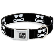Dog Bone Seatbelt Buckle Collar - Sunglasses & Mustache Black/White