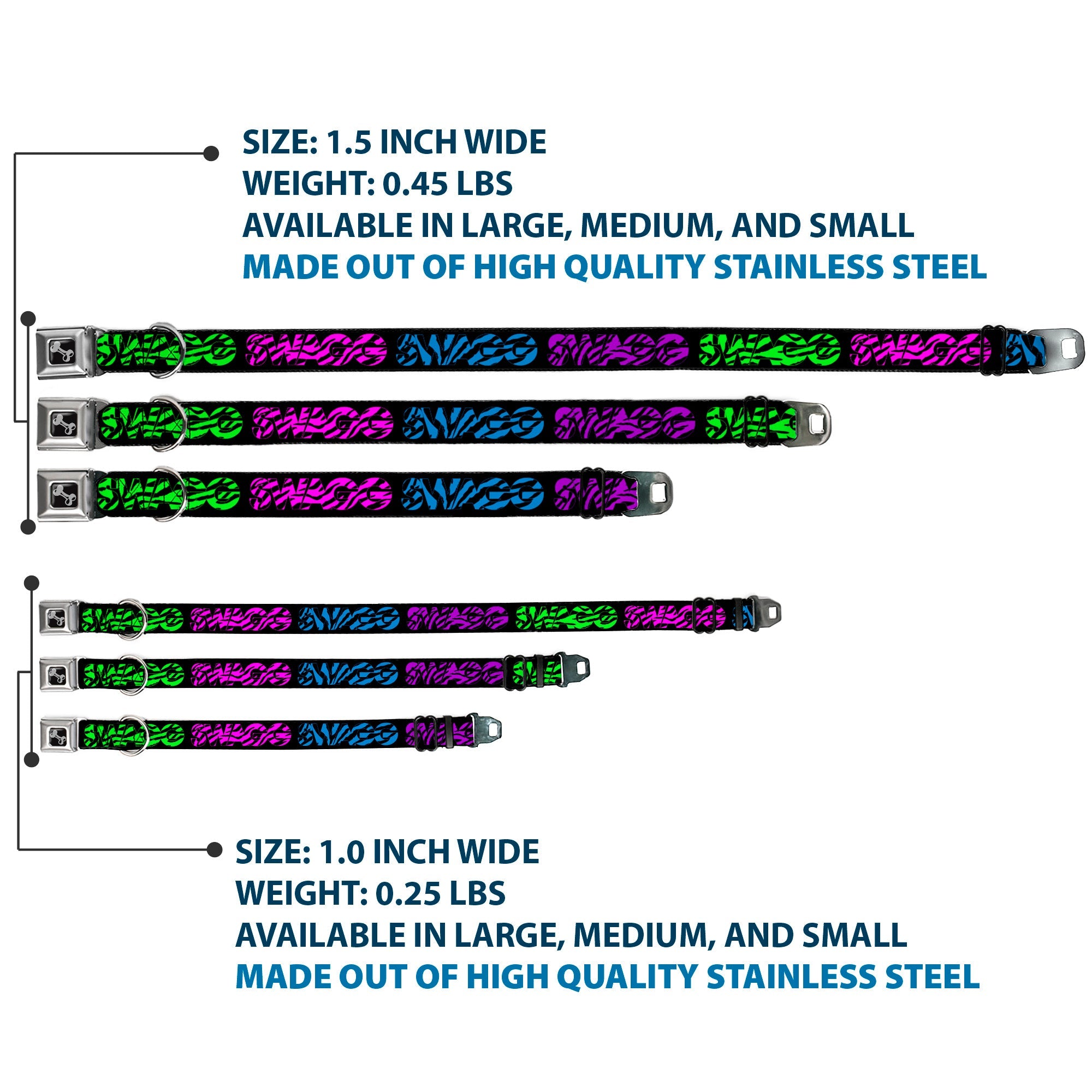 Dog Bone Seatbelt Buckle Collar - SWAGG Black/Zebra Multi Neon