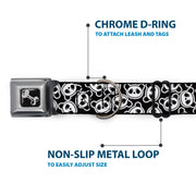 Dog Bone Seatbelt Buckle Collar - Scattered Panda Bear Cartoon2 Black/White