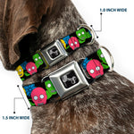 Dog Bone Seatbelt Buckle Collar - Skulls & Flowers Black/Multi Color