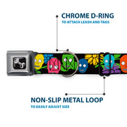 Dog Bone Seatbelt Buckle Collar - Skulls & Flowers Black/Multi Color