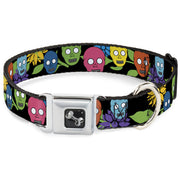 Dog Bone Seatbelt Buckle Collar - Skulls & Flowers Black/Multi Color