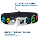 Dog Bone Seatbelt Buckle Collar - Skulls Black/Multi Color