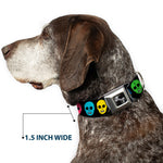 Dog Bone Seatbelt Buckle Collar - Skulls Black/Multi Color