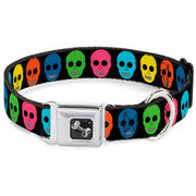 Dog Bone Seatbelt Buckle Collar - Skulls Black/Multi Color