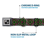 Dog Bone Seatbelt Buckle Collar - Square Lines Black/Greens/Pinks