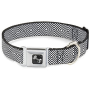 Dog Bone Seatbelt Buckle Collar - Square Lines White/Black