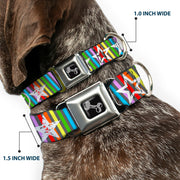Dog Bone Seatbelt Buckle Collar - Stars w/Lines Gray/Multi Color/White