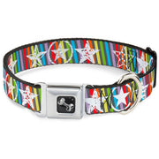 Dog Bone Seatbelt Buckle Collar - Stars w/Lines Gray/Multi Color/White