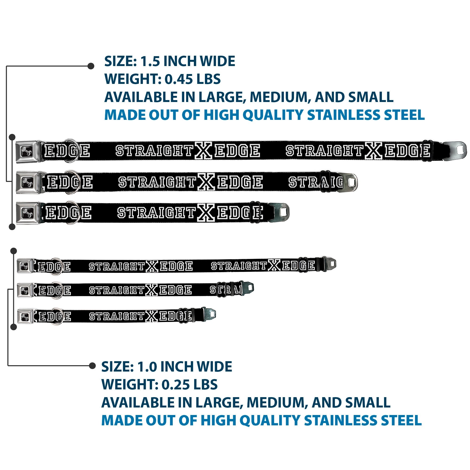 Dog Bone Seatbelt Buckle Collar - STRAIGHT EDGE Black/White