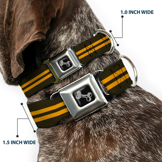 Dog Bone Seatbelt Buckle Collar - Stripe Black/Gold
