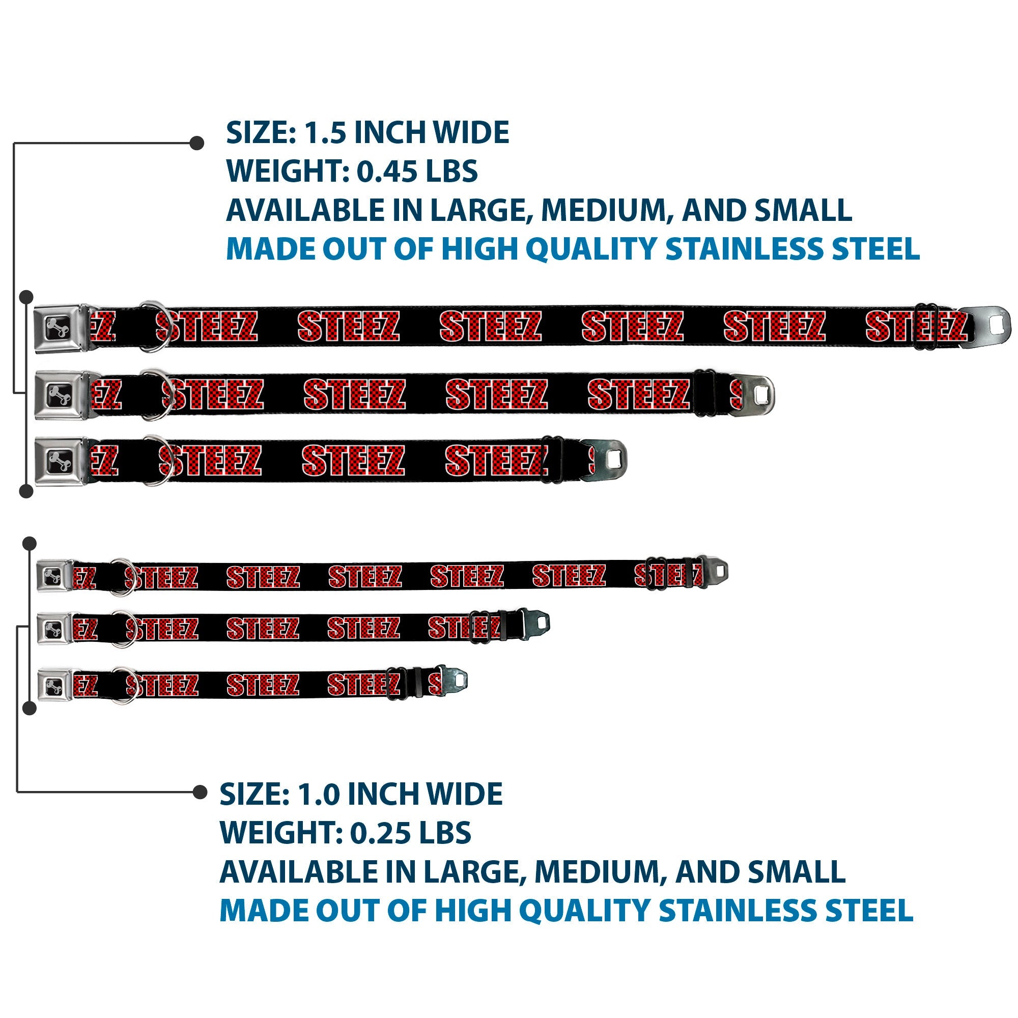 Dog Bone Seatbelt Buckle Collar - STEEZ Black/Checker Black/Red