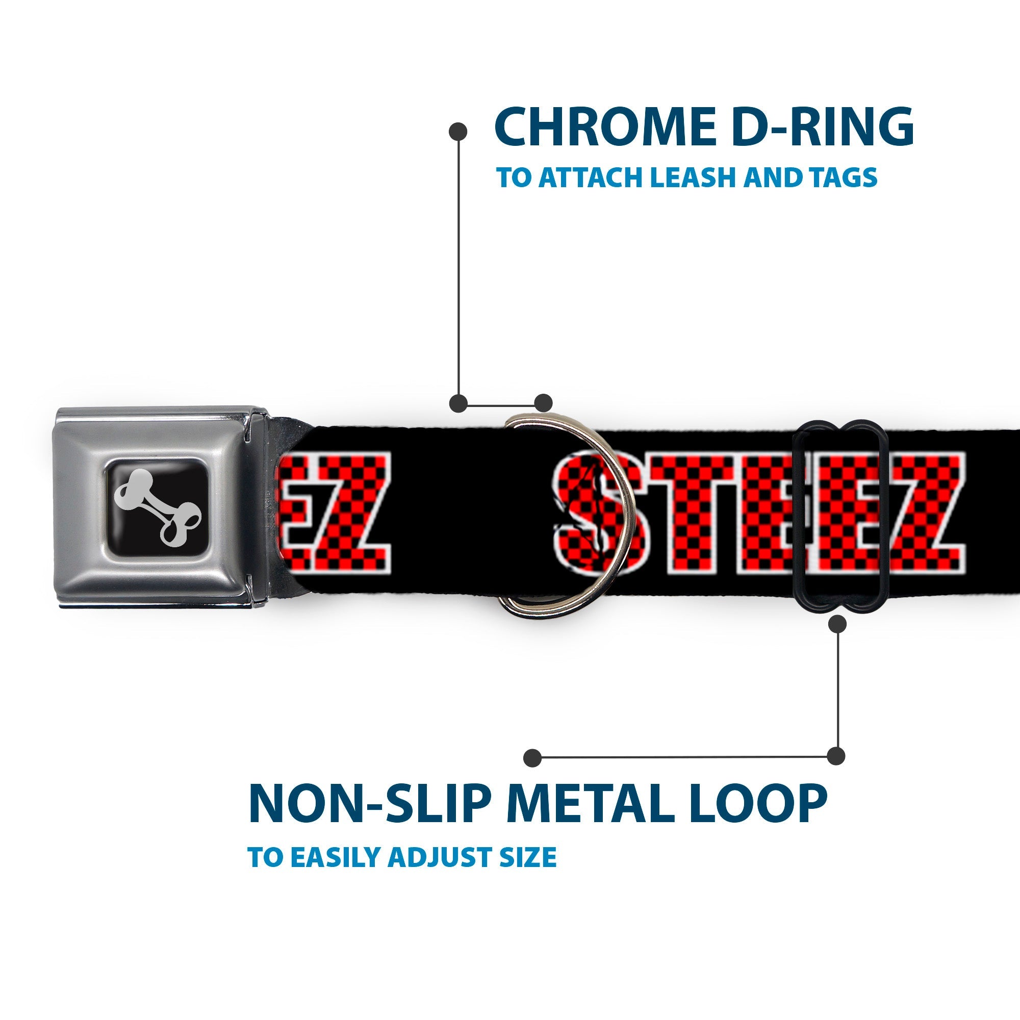 Dog Bone Seatbelt Buckle Collar - STEEZ Black/Checker Black/Red