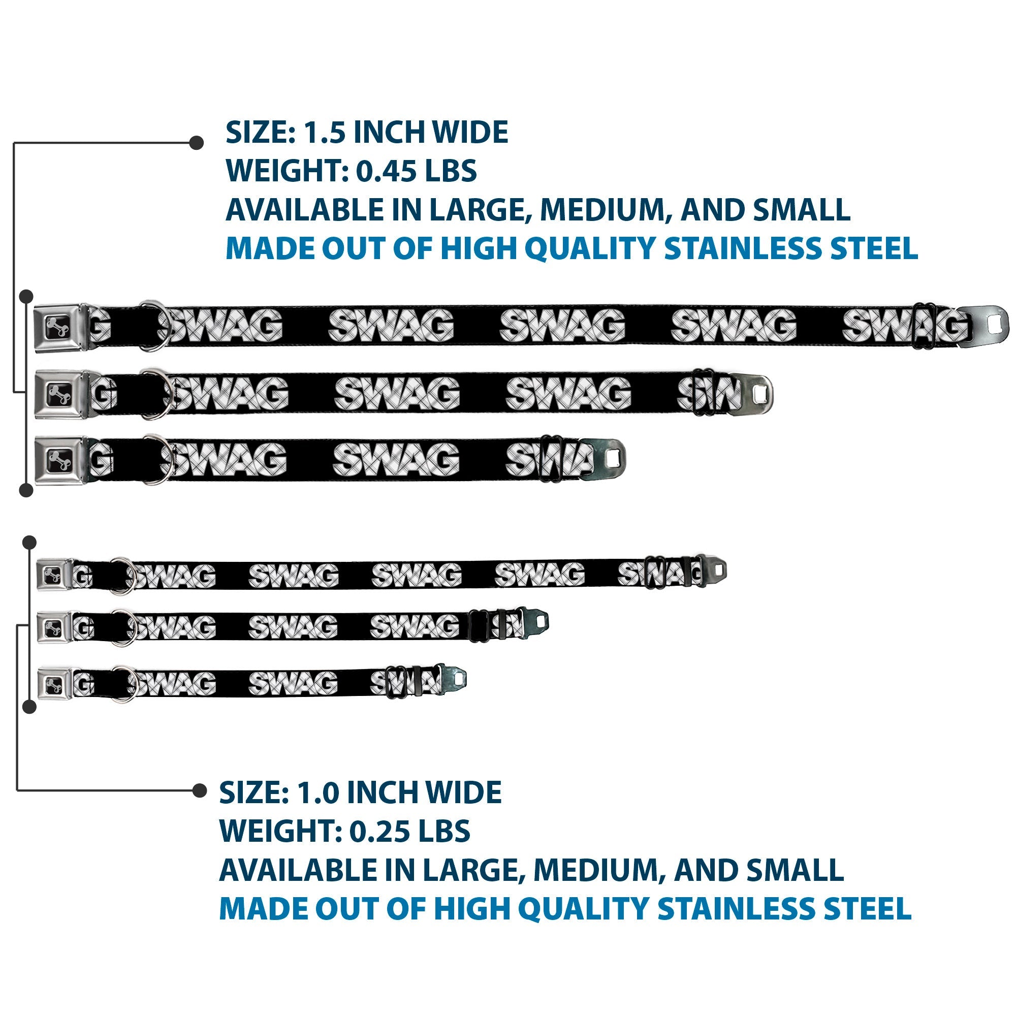 Dog Bone Seatbelt Buckle Collar - SWAG Black/Plaid X White/Gray