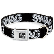Dog Bone Seatbelt Buckle Collar - SWAG Black/Plaid X White/Gray
