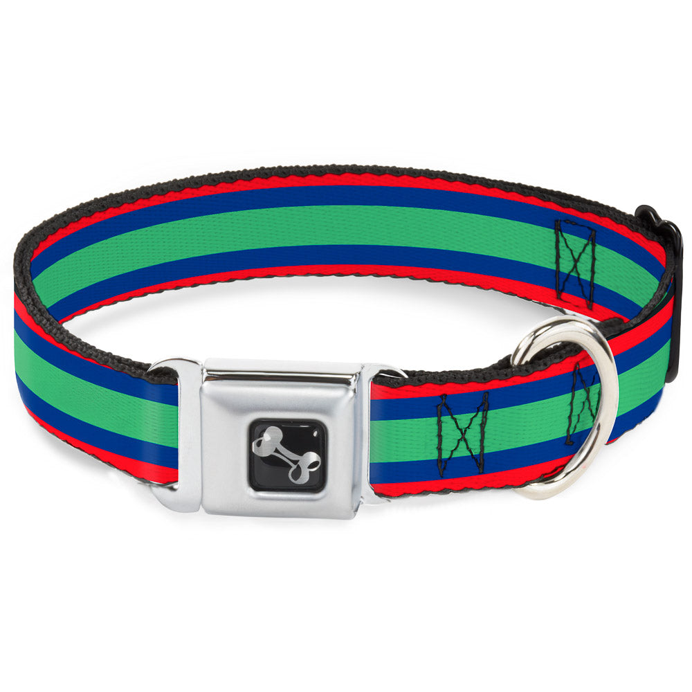 Dog Bone Seatbelt Buckle Collar - Stripes Red/Blue/Green