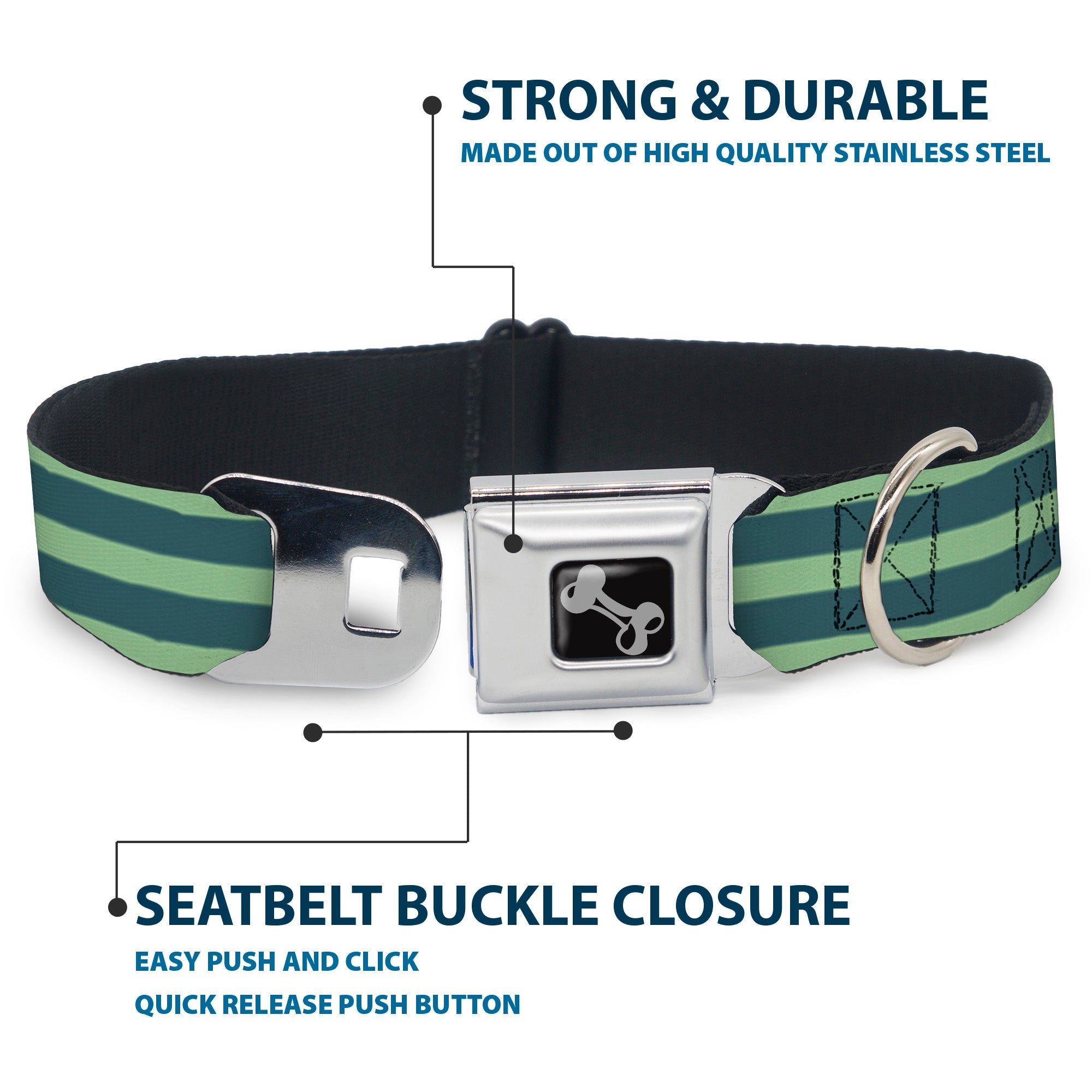 Dog Bone Seatbelt Buckle Collar - Stripes Pastel Green/Olive