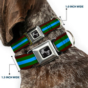 Dog Bone Seatbelt Buckle Collar - Stripes Brown/Green/Baby Blue