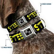 Dog Bone Seatbelt Buckle Collar - STEEZ Brushed Black/Yellow