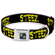 Dog Bone Seatbelt Buckle Collar - STEEZ Brushed Black/Yellow