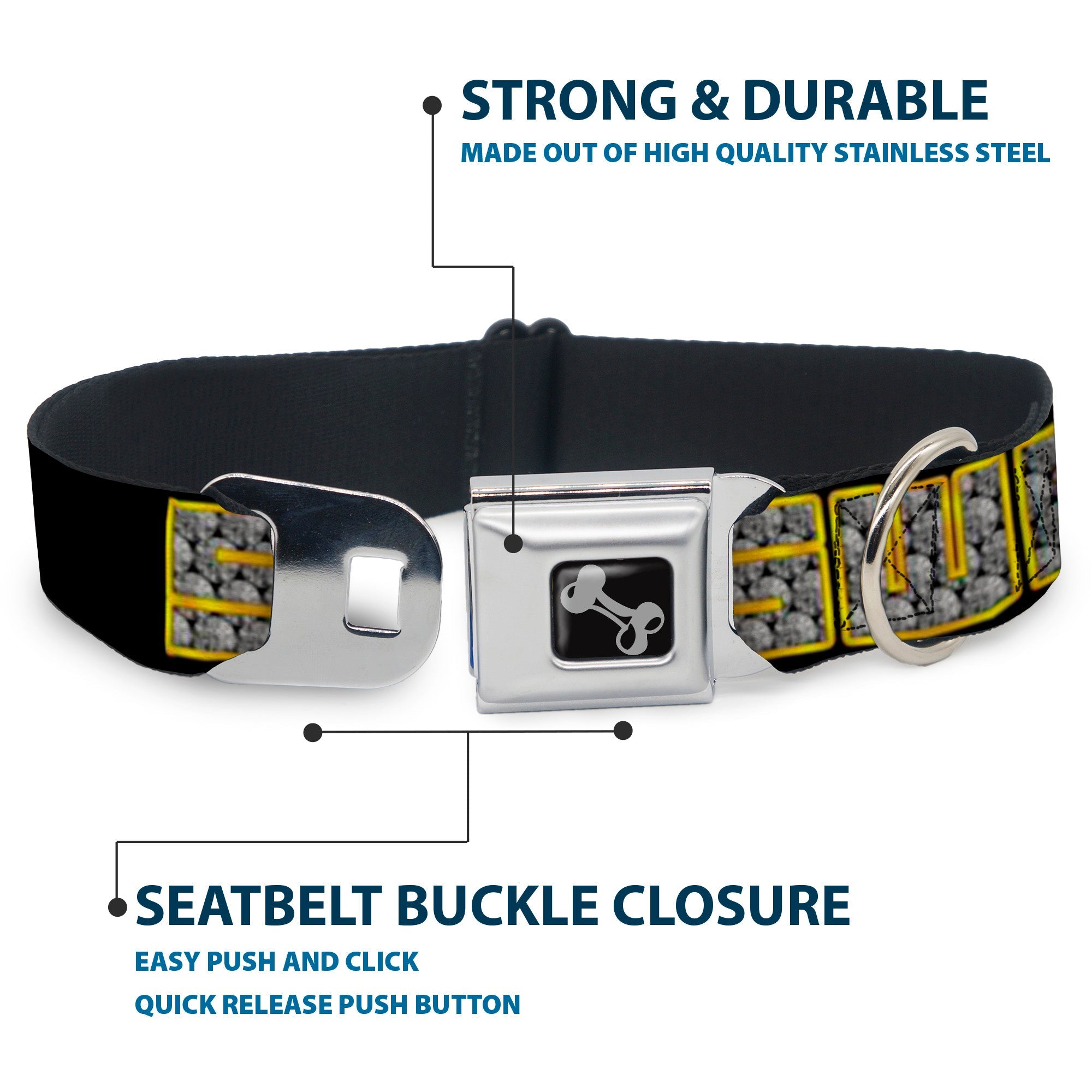 Dog Bone Seatbelt Buckle Collar - SWAG Black/Bling