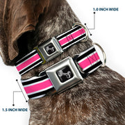 Dog Bone Seatbelt Buckle Collar - Stripes White/Black/White/Pink