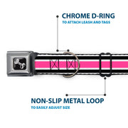 Dog Bone Seatbelt Buckle Collar - Stripes White/Black/White/Pink