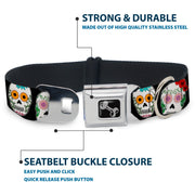 Dog Bone Seatbelt Buckle Collar - Sugar Skull Outline Black/Multi Color