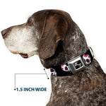 Dog Bone Seatbelt Buckle Collar - Sugar Skulls Scattered Black/White/Fuchsia