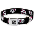 Load image into Gallery viewer, Dog Bone Seatbelt Buckle Collar - Sugar Skulls Scattered Black/White/Fuchsia
