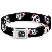 Dog Bone Seatbelt Buckle Collar - Sugar Skulls Scattered Black/White/Fuchsia
