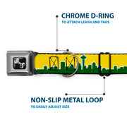 Dog Bone Seatbelt Buckle Collar - Seattle Skyline Yellow/Emerald Green