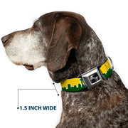 Dog Bone Seatbelt Buckle Collar - Seattle Skyline Yellow/Emerald Green