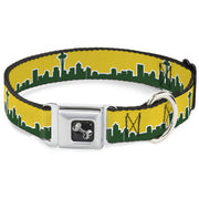 Dog Bone Seatbelt Buckle Collar - Seattle Skyline Yellow/Emerald Green