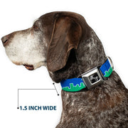 Dog Bone Seatbelt Buckle Collar - Seattle Skyline Blue/Green